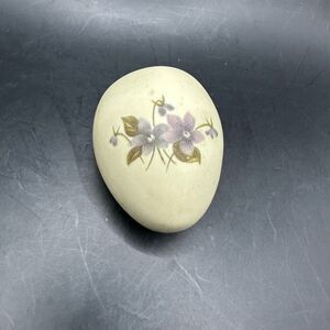 Vintage Hand Painted Violets Ceramic Porcelain Beige Easter Egg Antique Purple